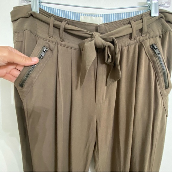 Elevenses by Anthropologie Green Pleated Jogger Pants Trousers Tie Waist Medium - Picture 3 of 10